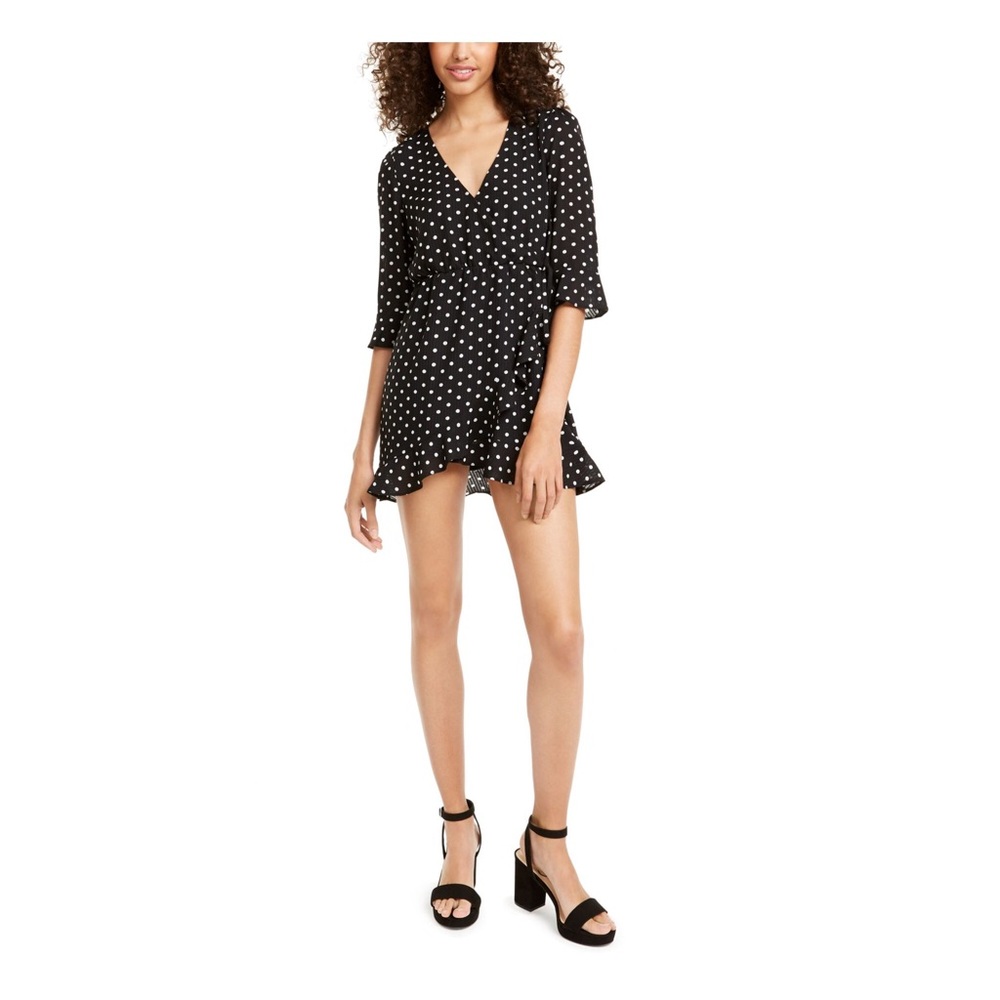 Q+A Los Angeles Black Polka Dot 3/4 Sleeve V Neck